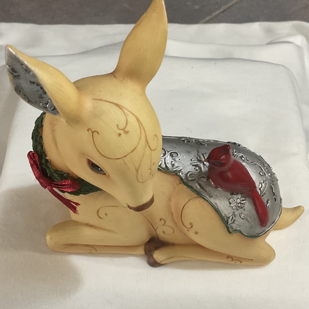 Decorative Deer Figurine with Red Bird